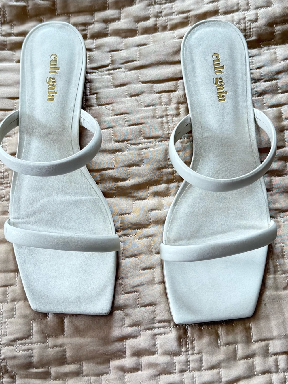 Cult gaia White Square-Toe Double-Strap Slide Sandals
